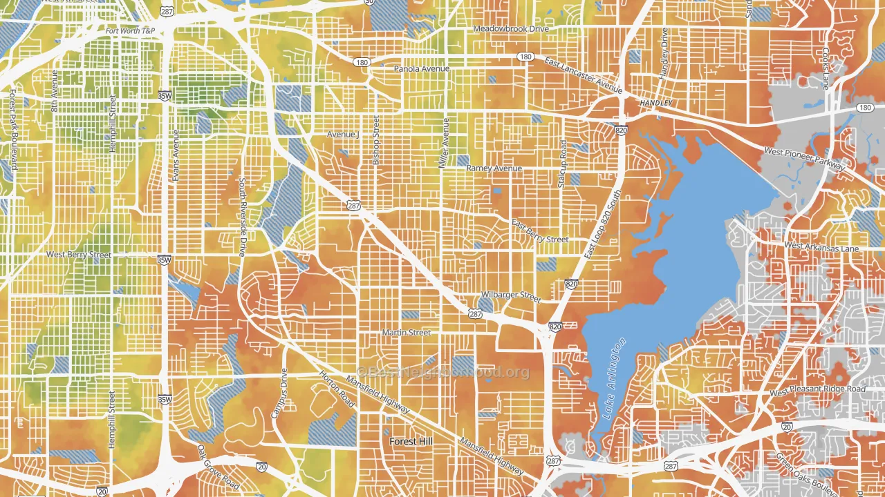 Bike Grade map of South East, Fort Worth, TX
