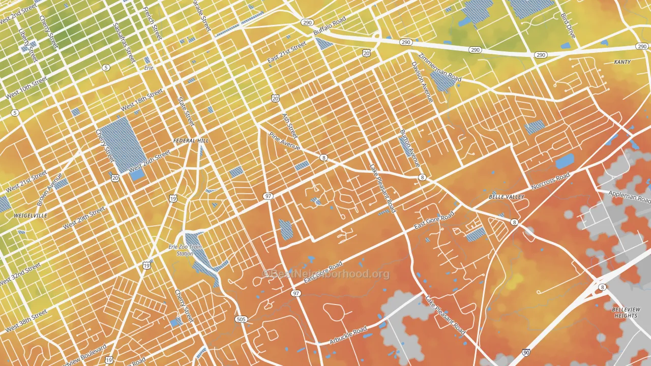 Bike Grade map of South East Hills, Erie, PA