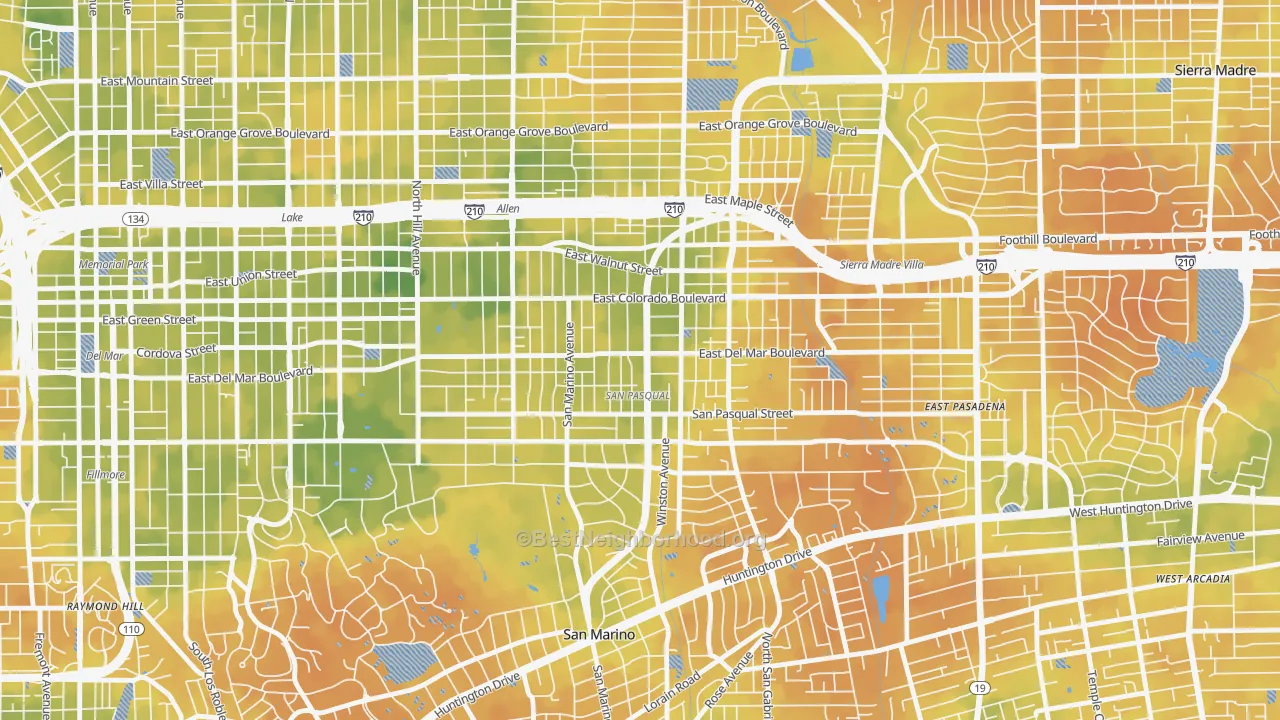 Bike Grade map of South East, Pasadena, CA