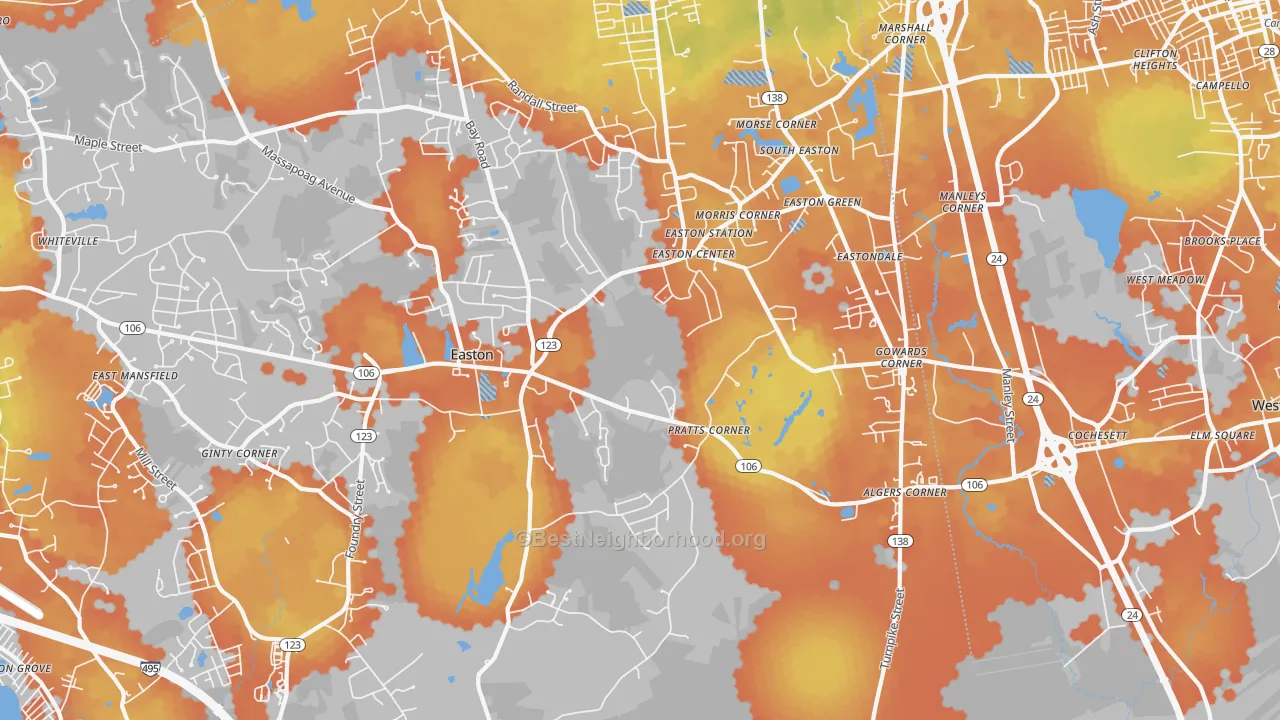 Bike Grade map of South Easton, MA