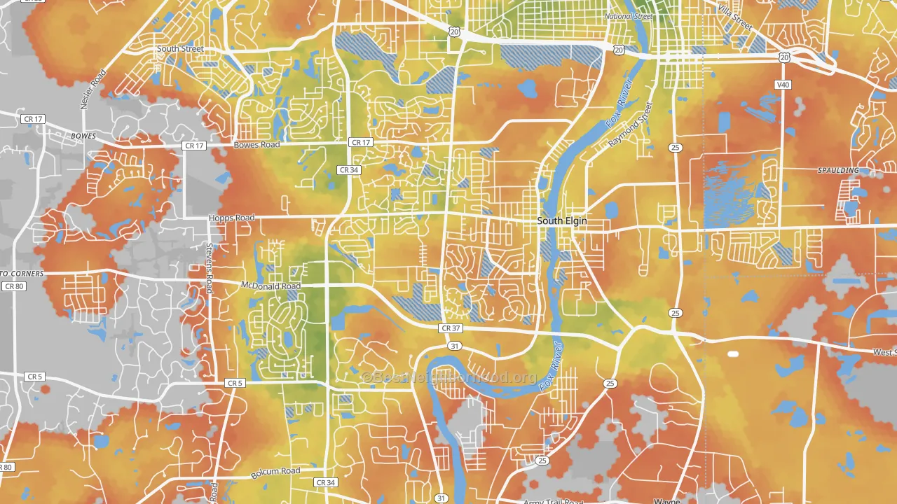 Bike Grade map of South Elgin, IL
