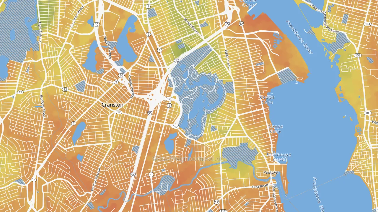 Bike Grade map of South Elmwood, Providence, RI