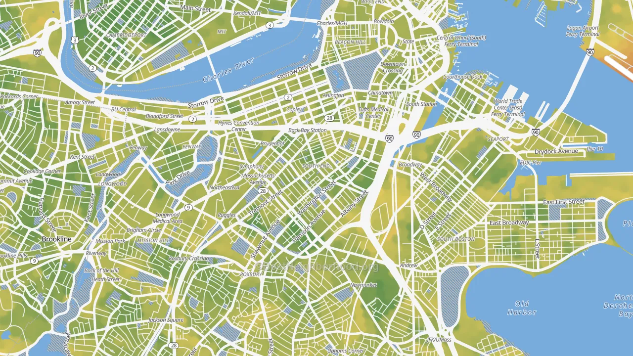 Bike Grade map of South End, Boston, MA