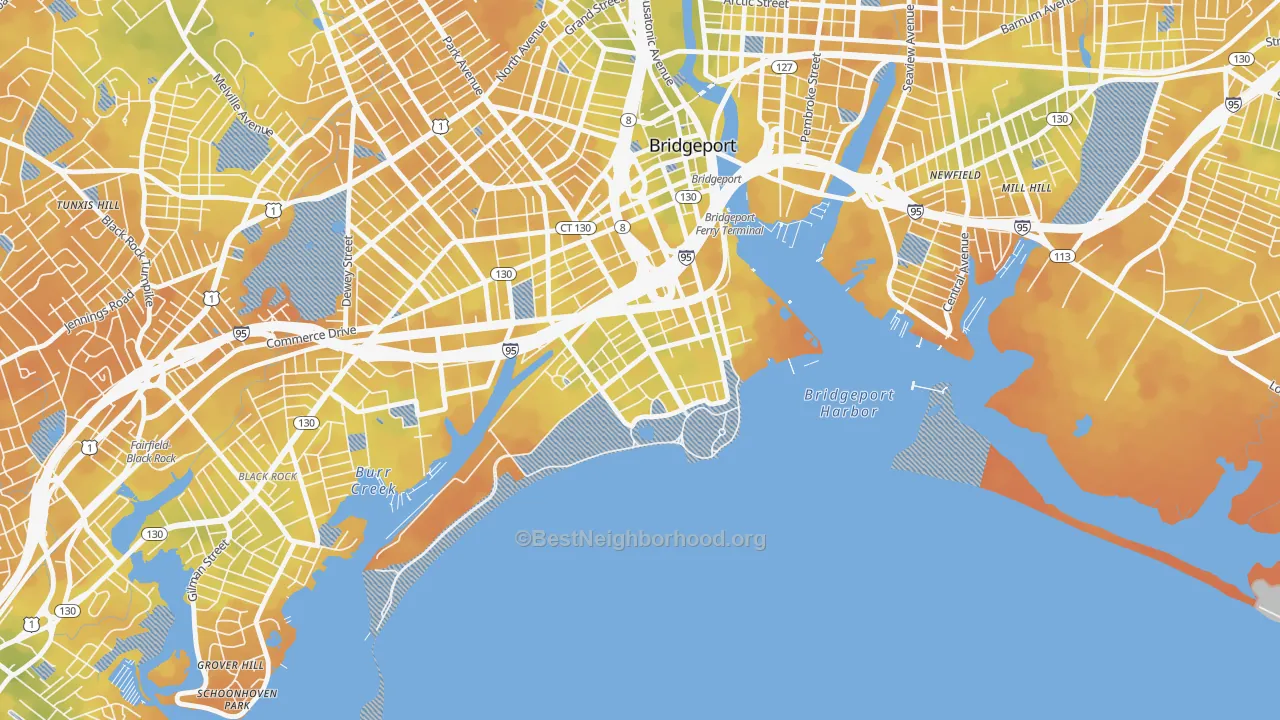 Bike Grade map of South End, Bridgeport, CT
