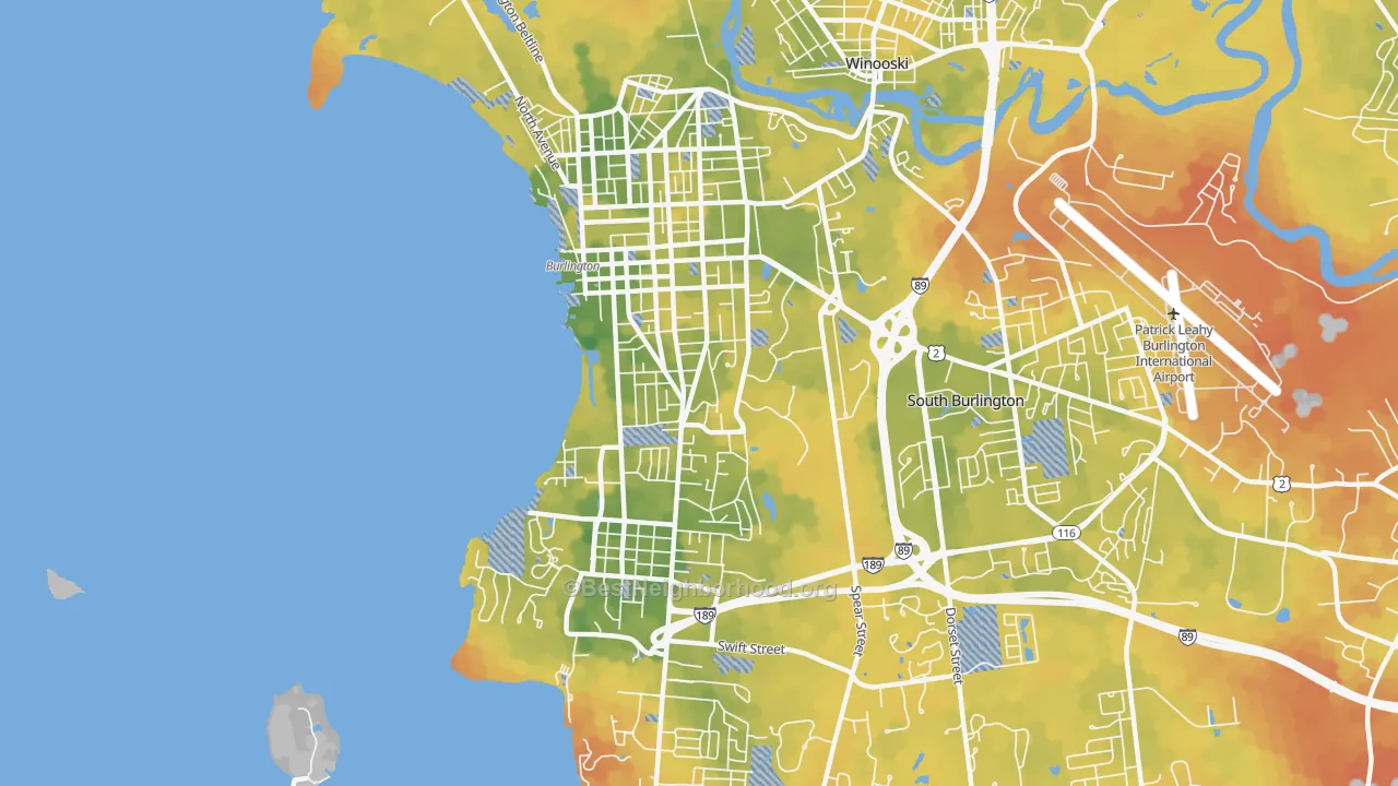 Bike Grade map of South End, Burlington, VT