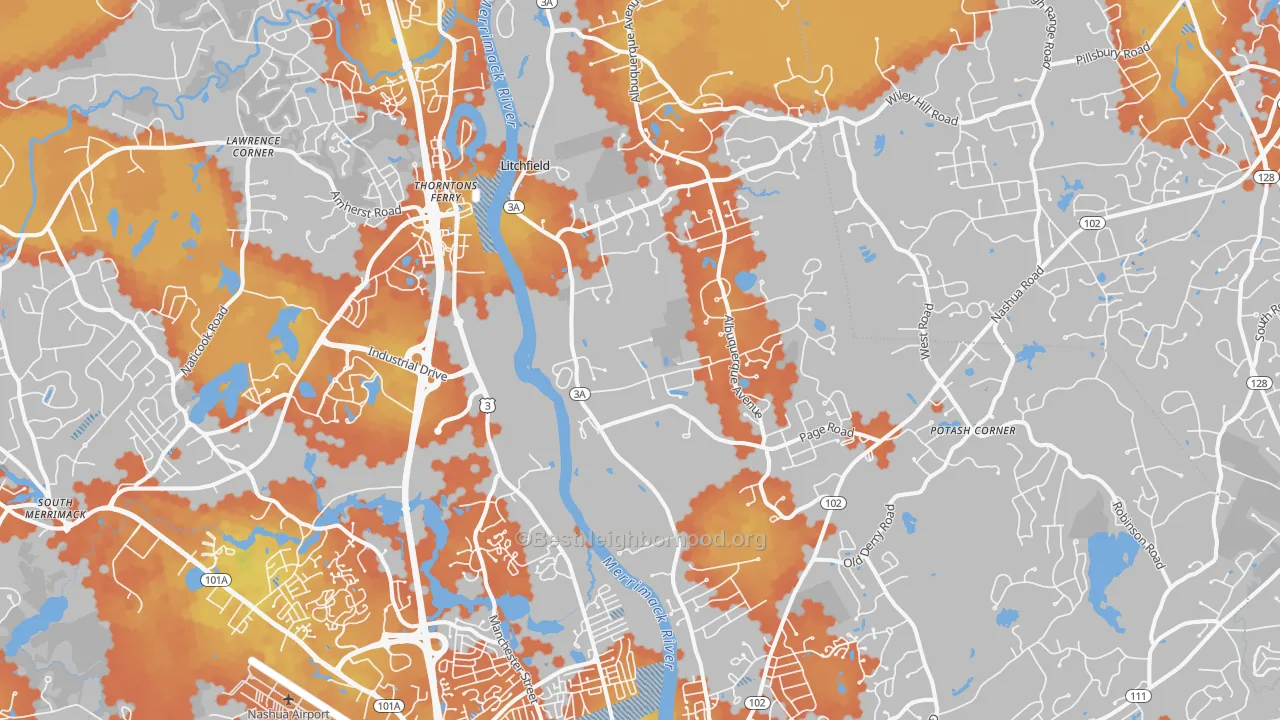 Bike Grade map of South End, Nashua, NH