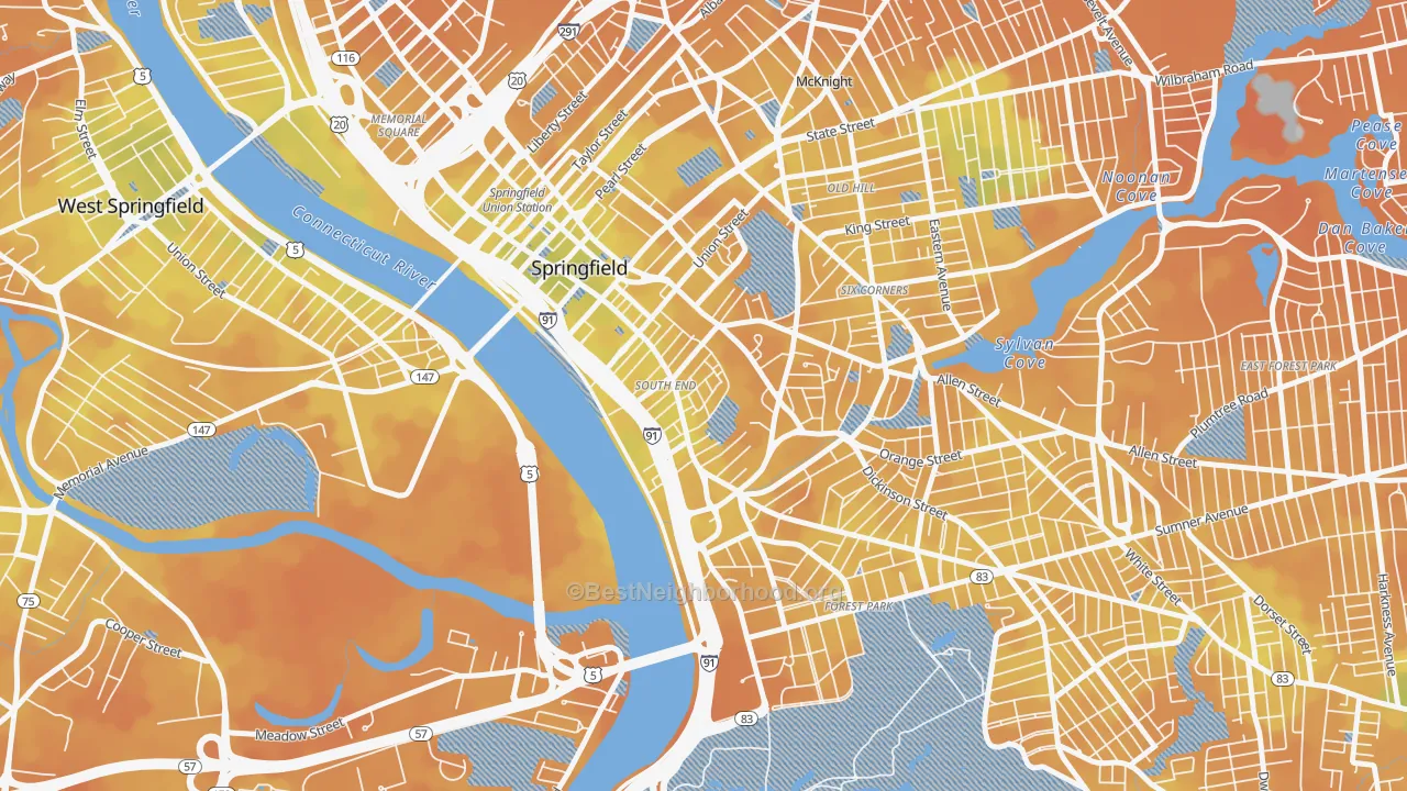 Bike Grade map of South End Springfield, Springfield, MA