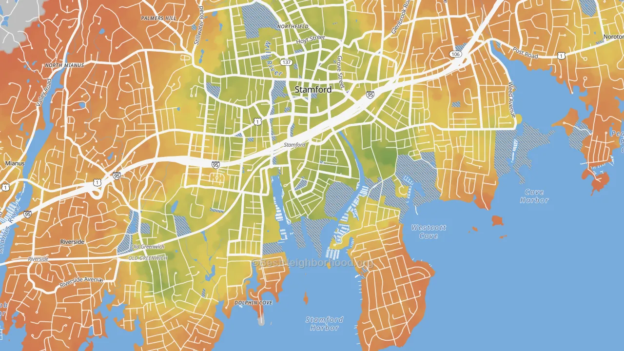 Bike Grade map of South End Stamford, Stamford, CT