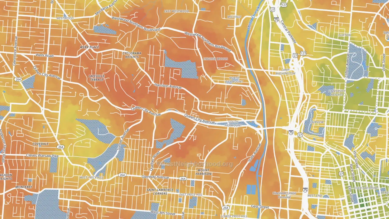 Bike Grade map of South Fairmount, Cincinnati, OH
