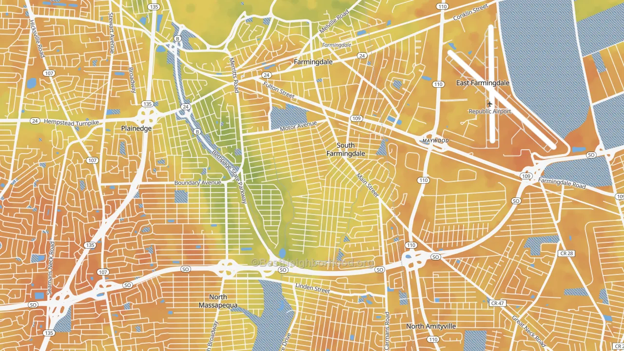 Bike Grade map of South Farmingdale, NY