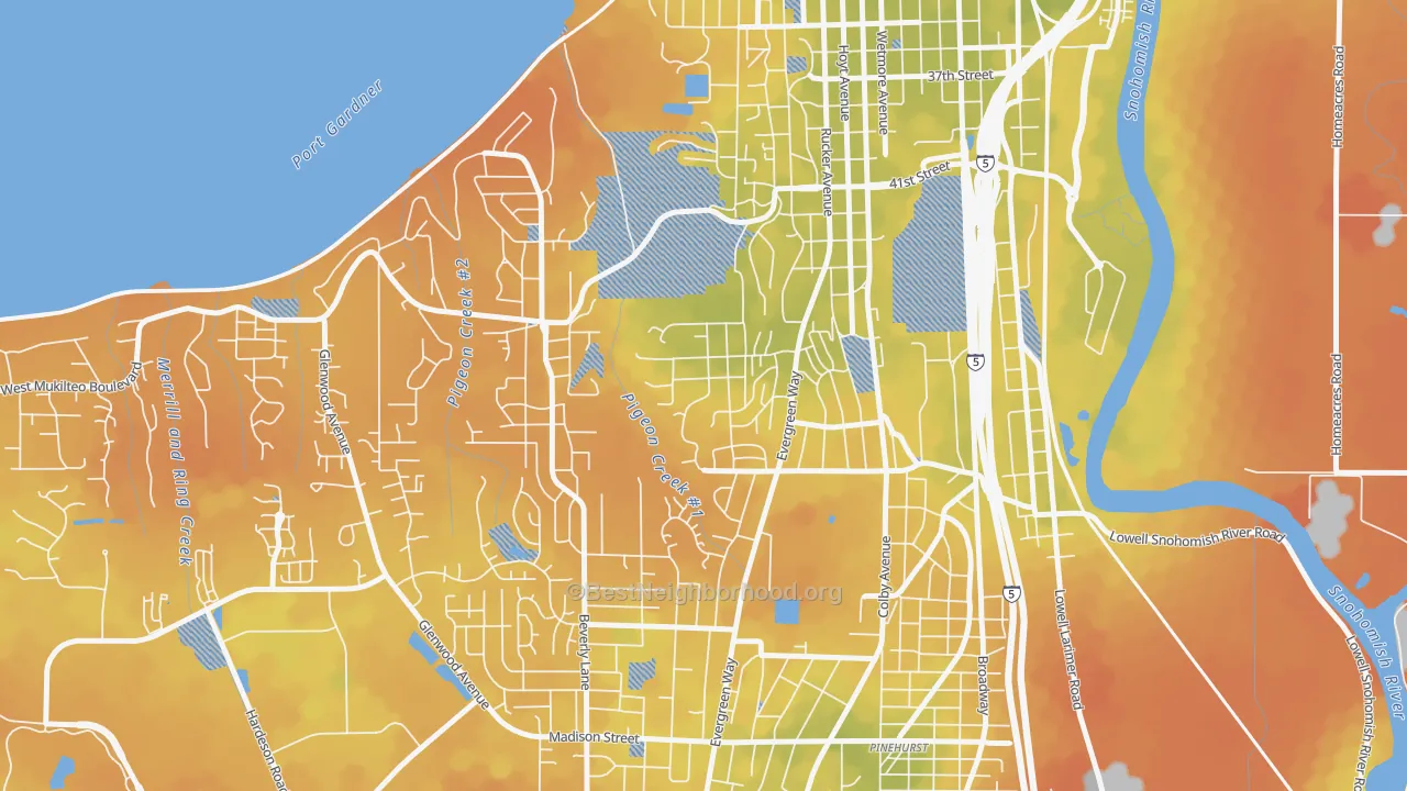 Bike Grade map of South Forest Park, Everett, WA
