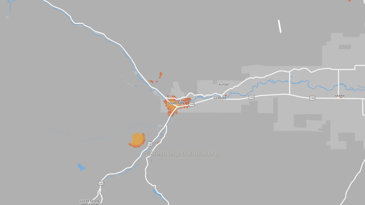 Bike Grade map of South Fork, CO