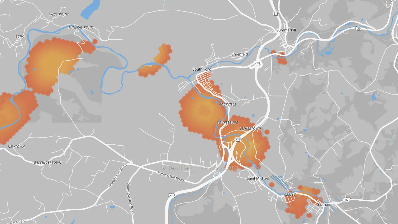 Bike Grade map of South Fork, PA