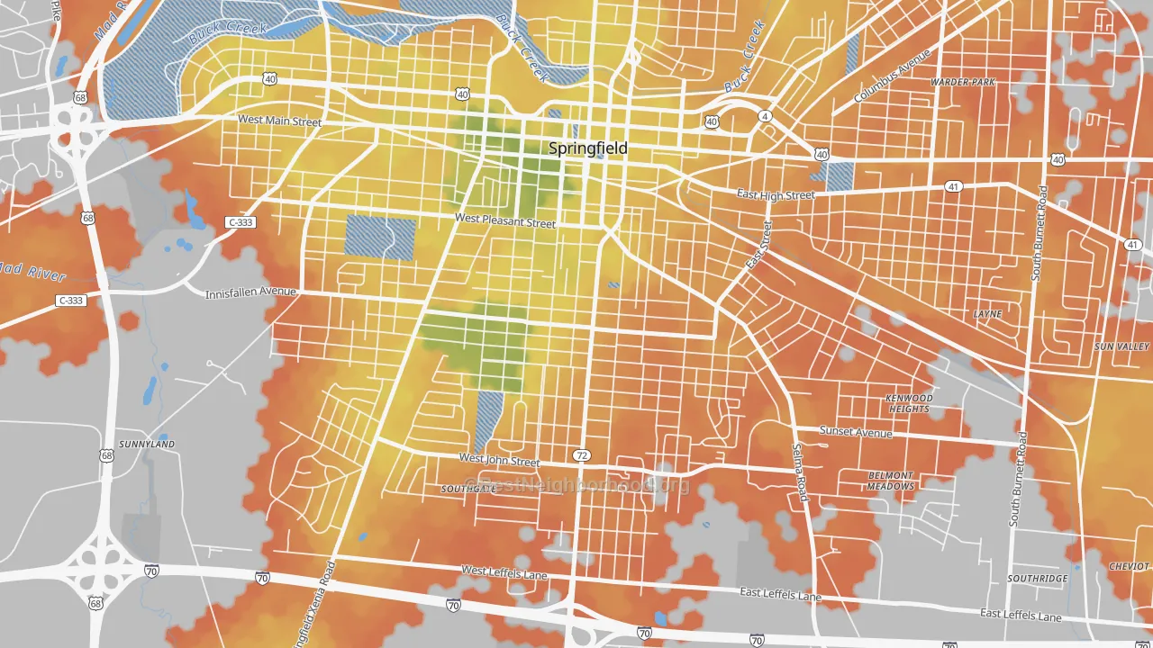 Bike Grade map of South Fountain Avenue Historic District, Springfield, OH