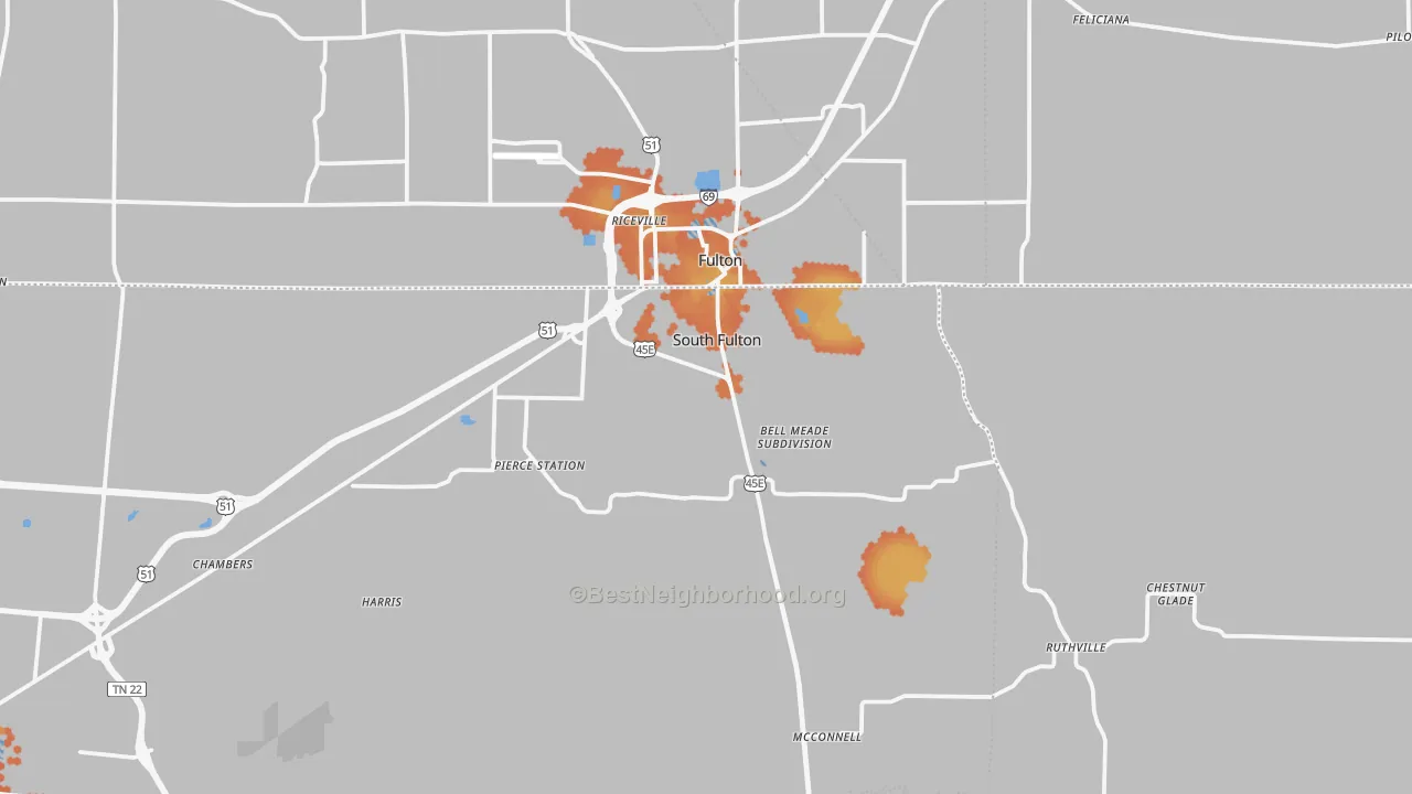 Bike Grade map of South Fulton, TN