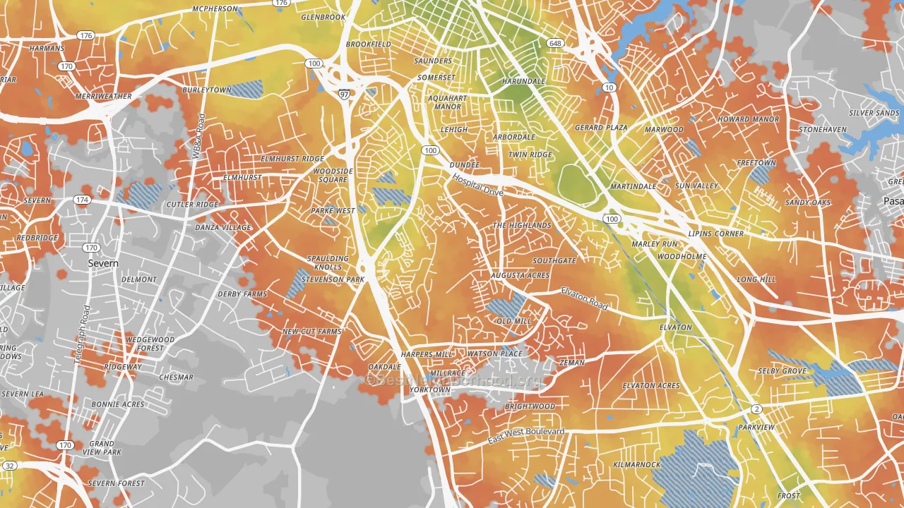 Bike Grade map of South Gate, Glen Burnie, MD