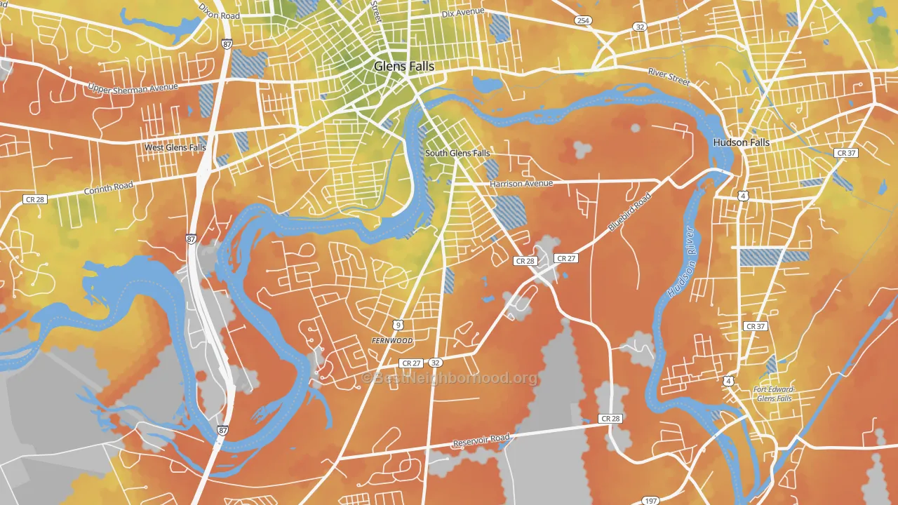Bike Grade map of South Glens Falls, NY