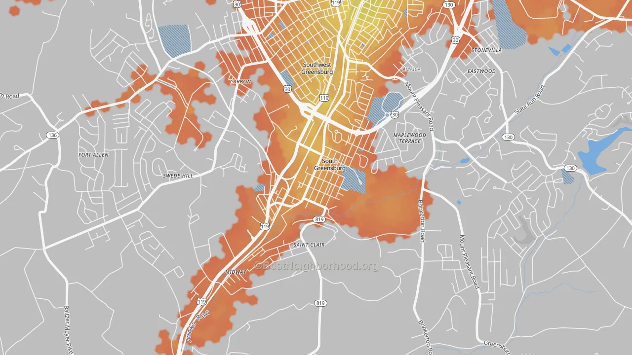 Bike Grade map of South Greensburg, PA