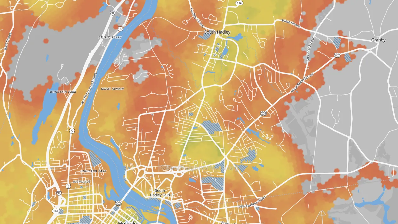 Bike Grade map of South Hadley, MA