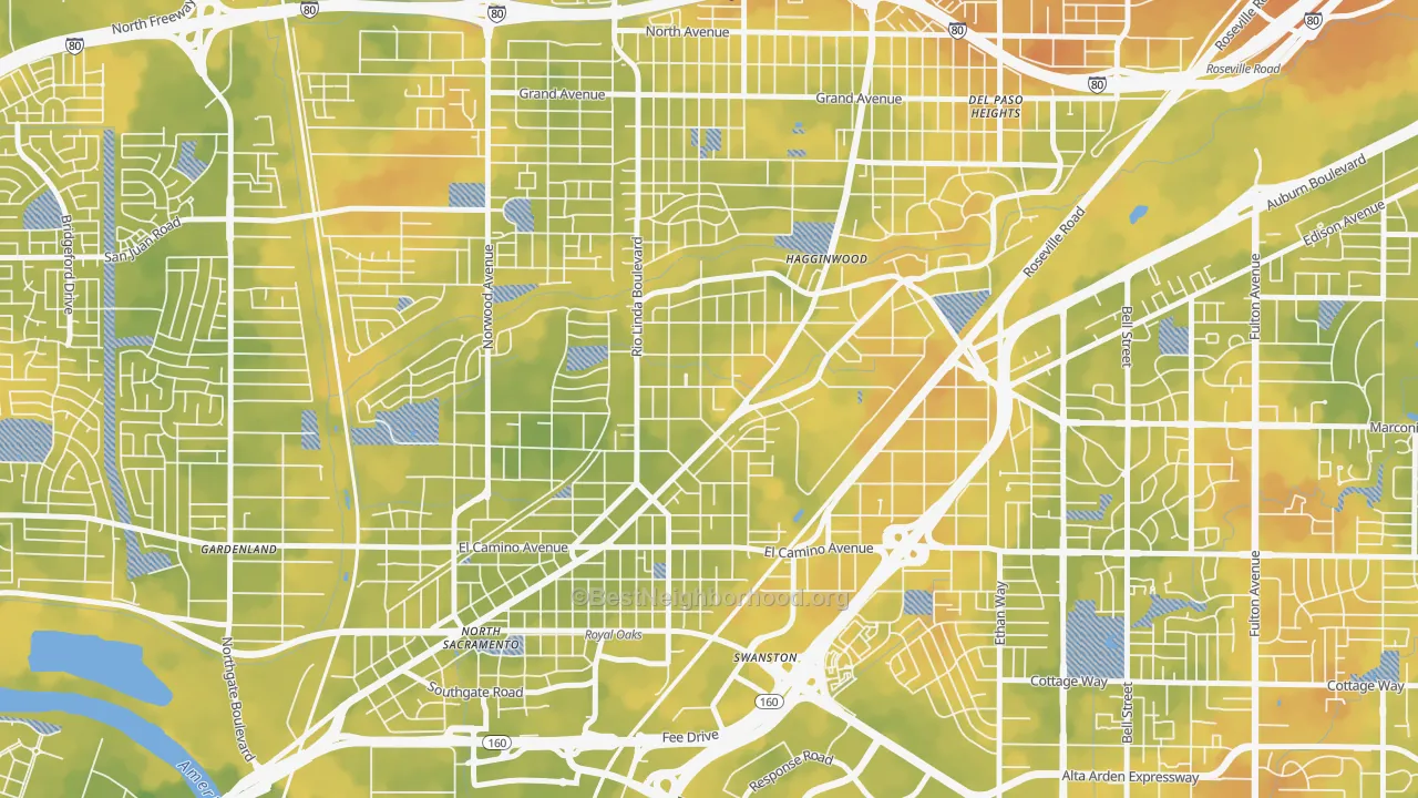 Bike Grade map of South Hagginwood, Sacramento, CA
