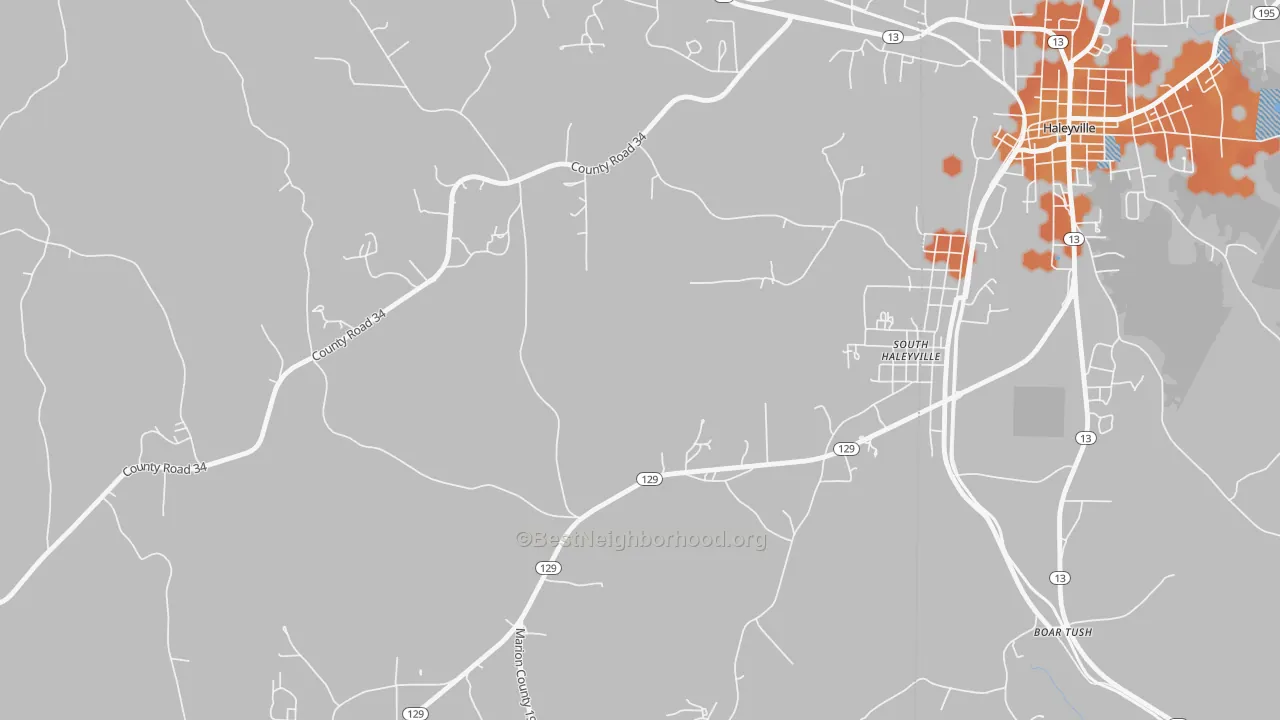 Bike Grade map of South Haleyville, AL