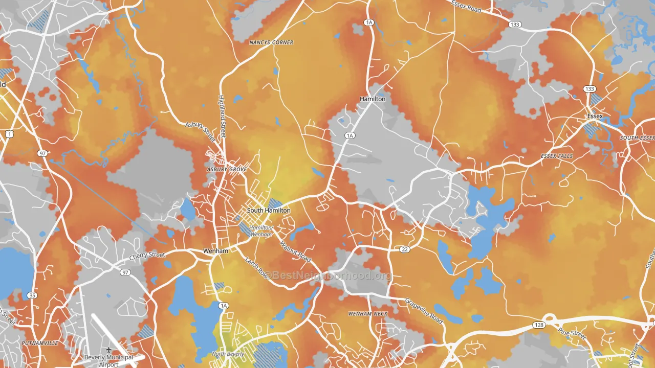 Bike Grade map of South Hamilton, MA