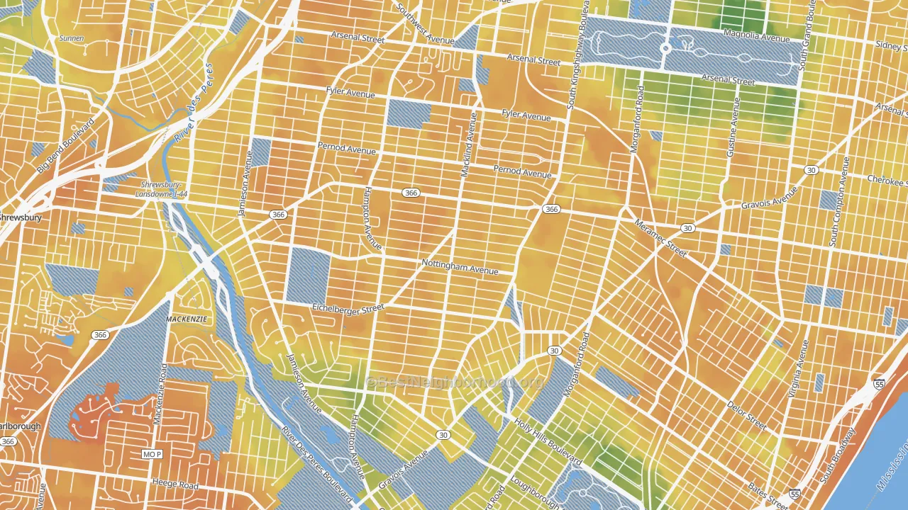 Bike Grade map of South Hampton, St. Louis, MO