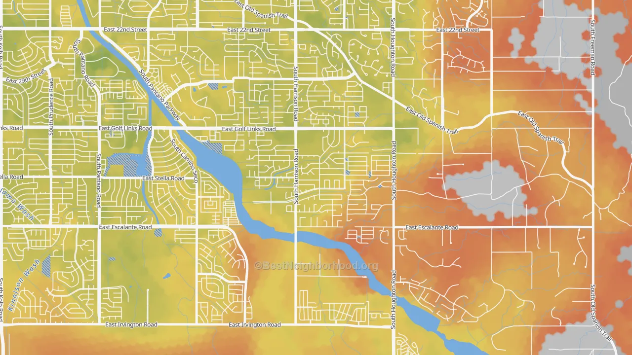 Bike Grade map of South Harrison, Tucson, AZ