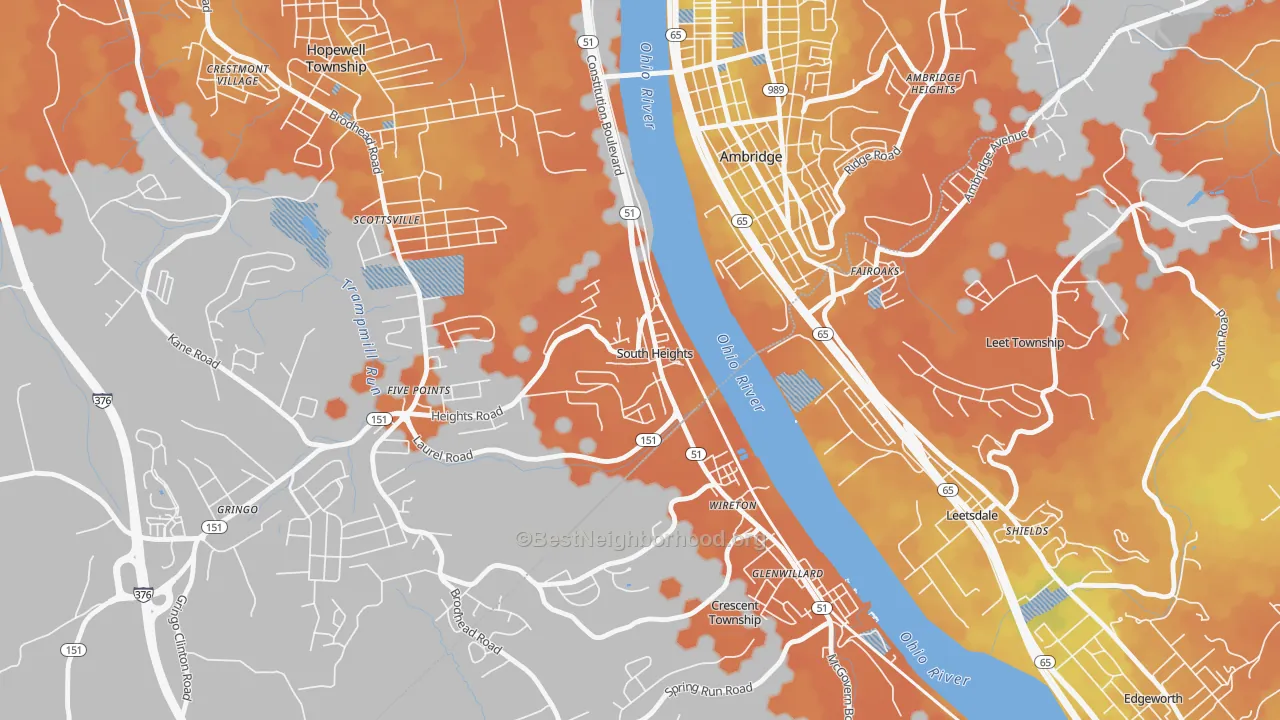 Bike Grade map of South Heights, PA
