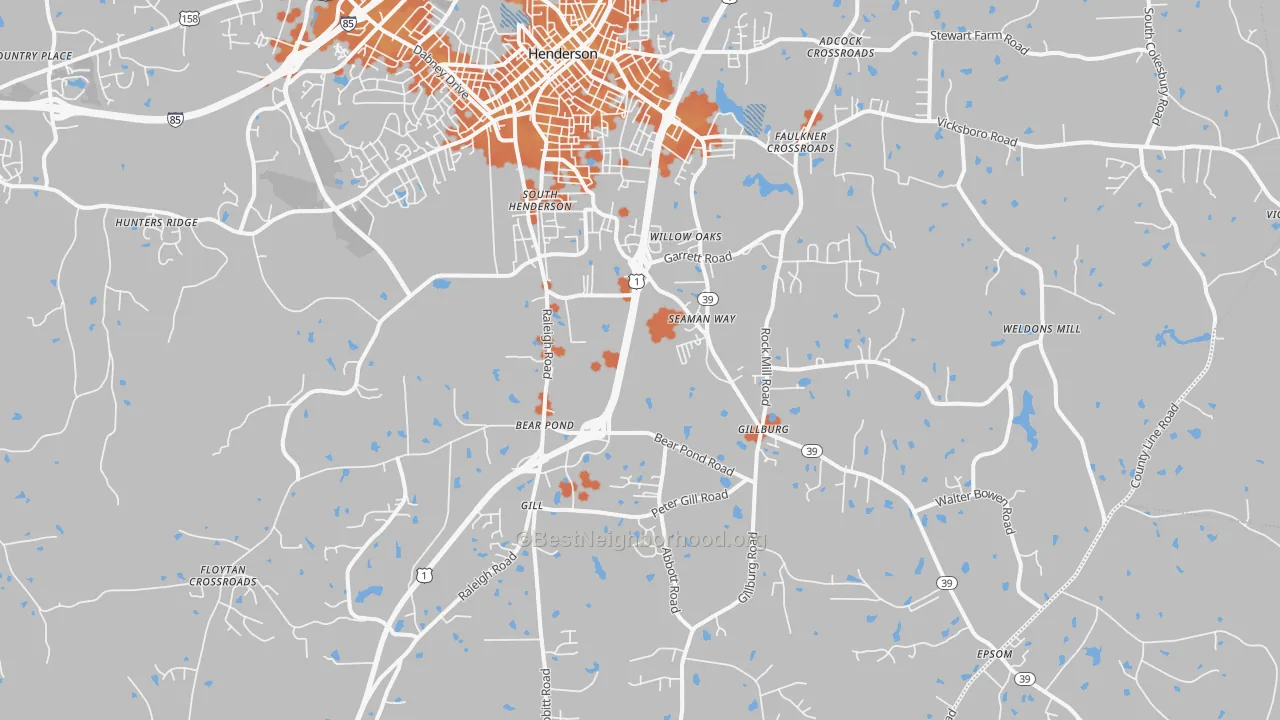 Bike Grade map of South Henderson, NC
