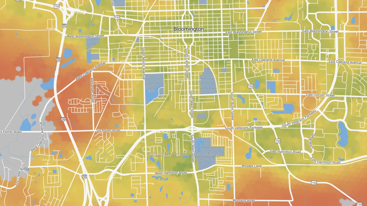 Bike Grade map of South Hill, Bloomington, IL