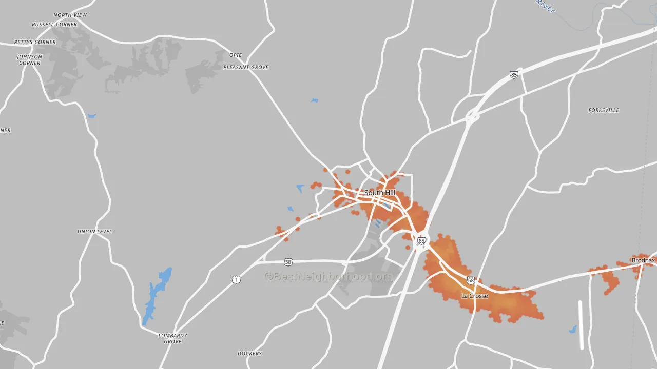 Bike Grade map of South Hill, VA