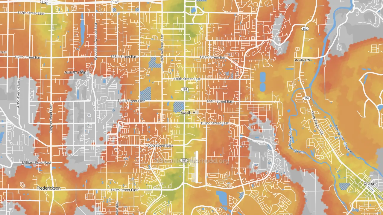 Bike Grade map of South Hill, WA