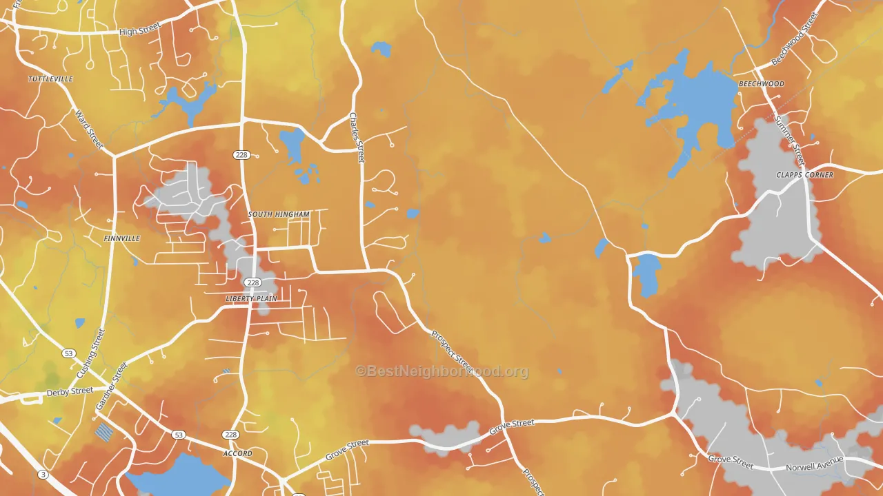 Bike Grade map of South Hingham, MA