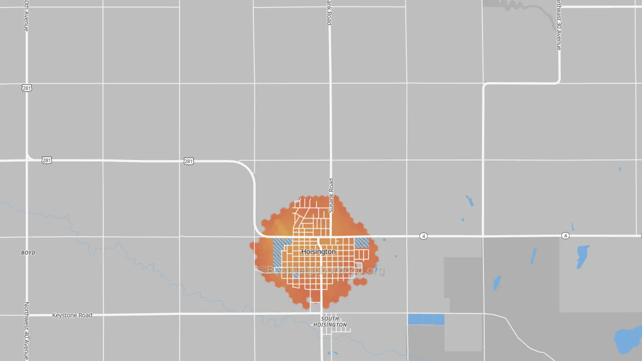 Bike Grade map of South Hoisington, KS