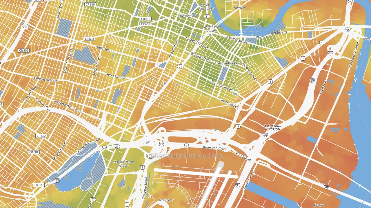 Bike Grade map of South Ironbound, Newark, NJ
