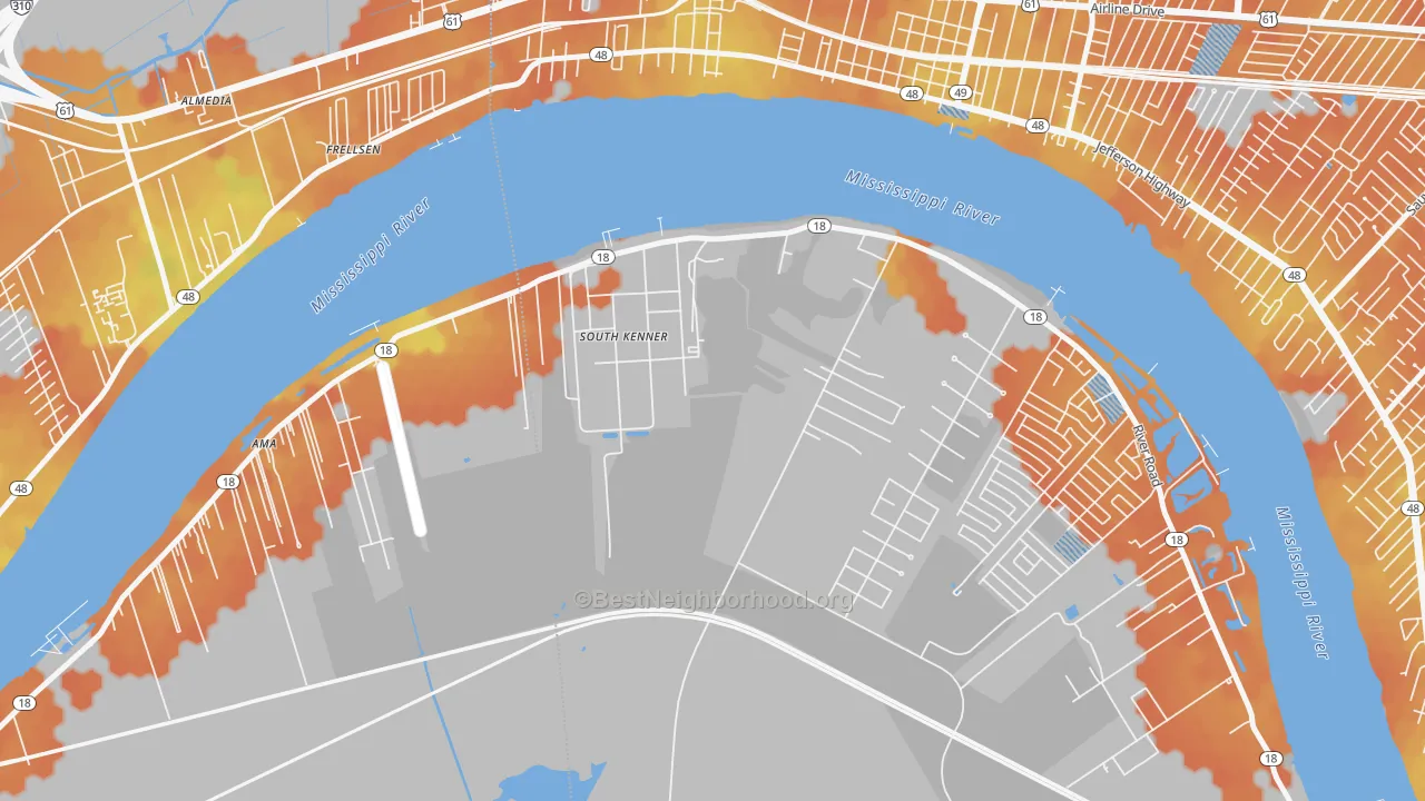 Bike Grade map of South Kenner, LA