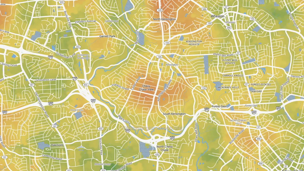 Bike Grade map of South Kensington, MD