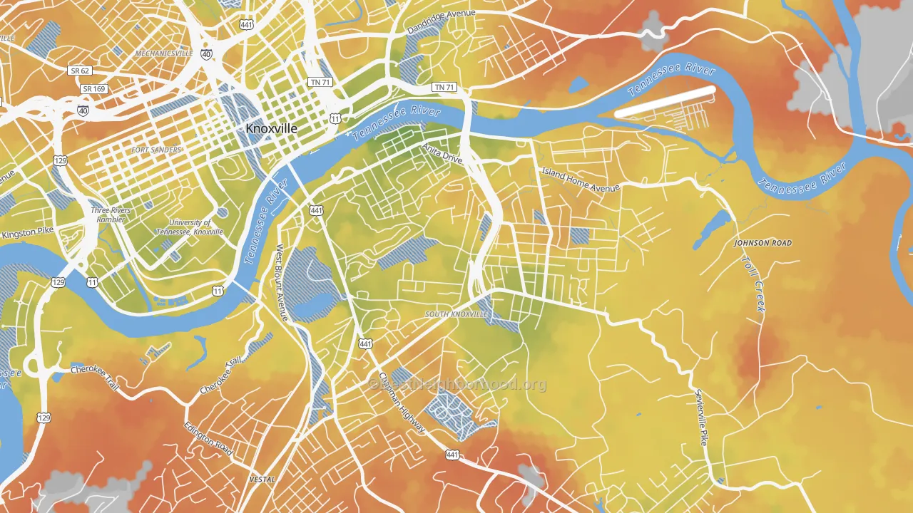 Bike Grade map of South Knoxville, Knoxville, TN