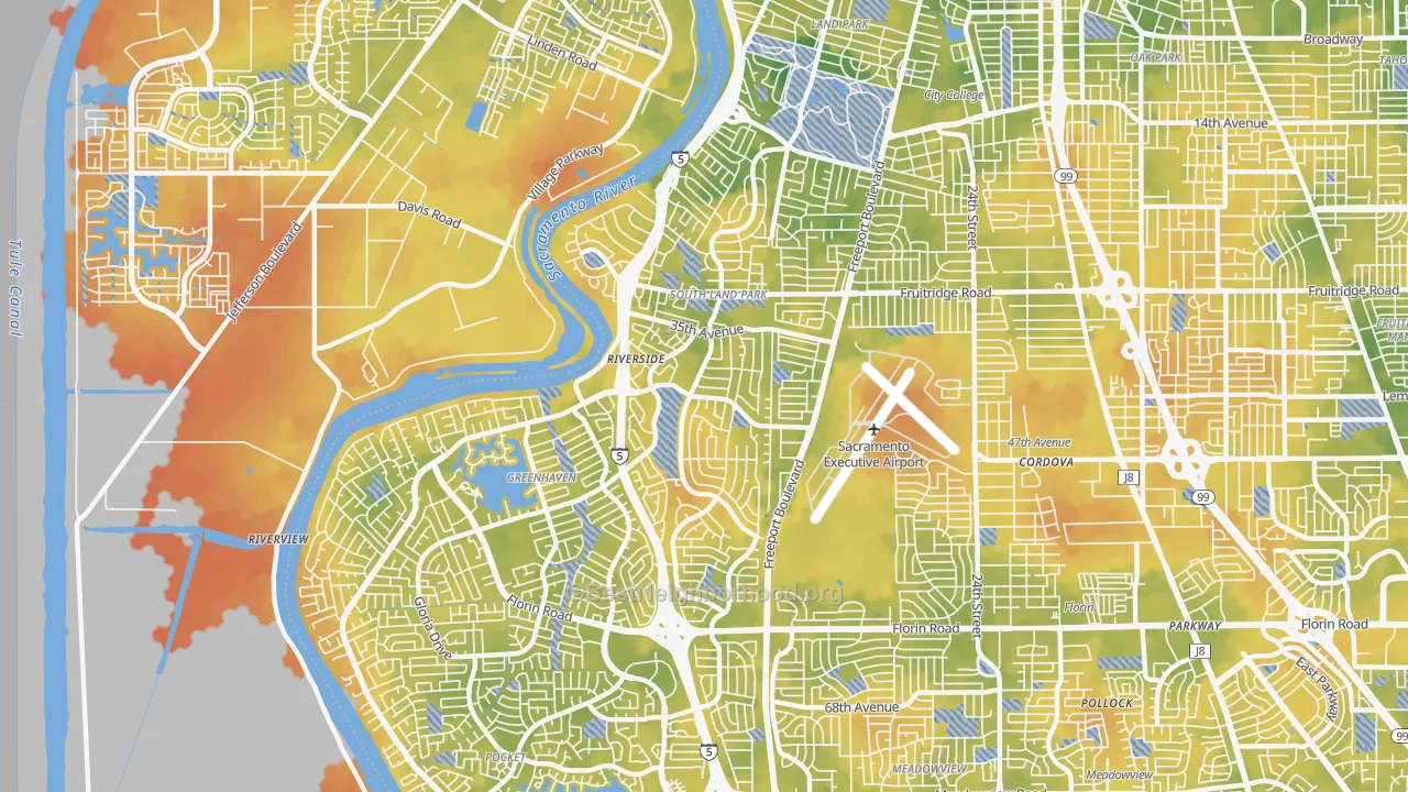 Bike Grade map of South Land Park, Sacramento, CA