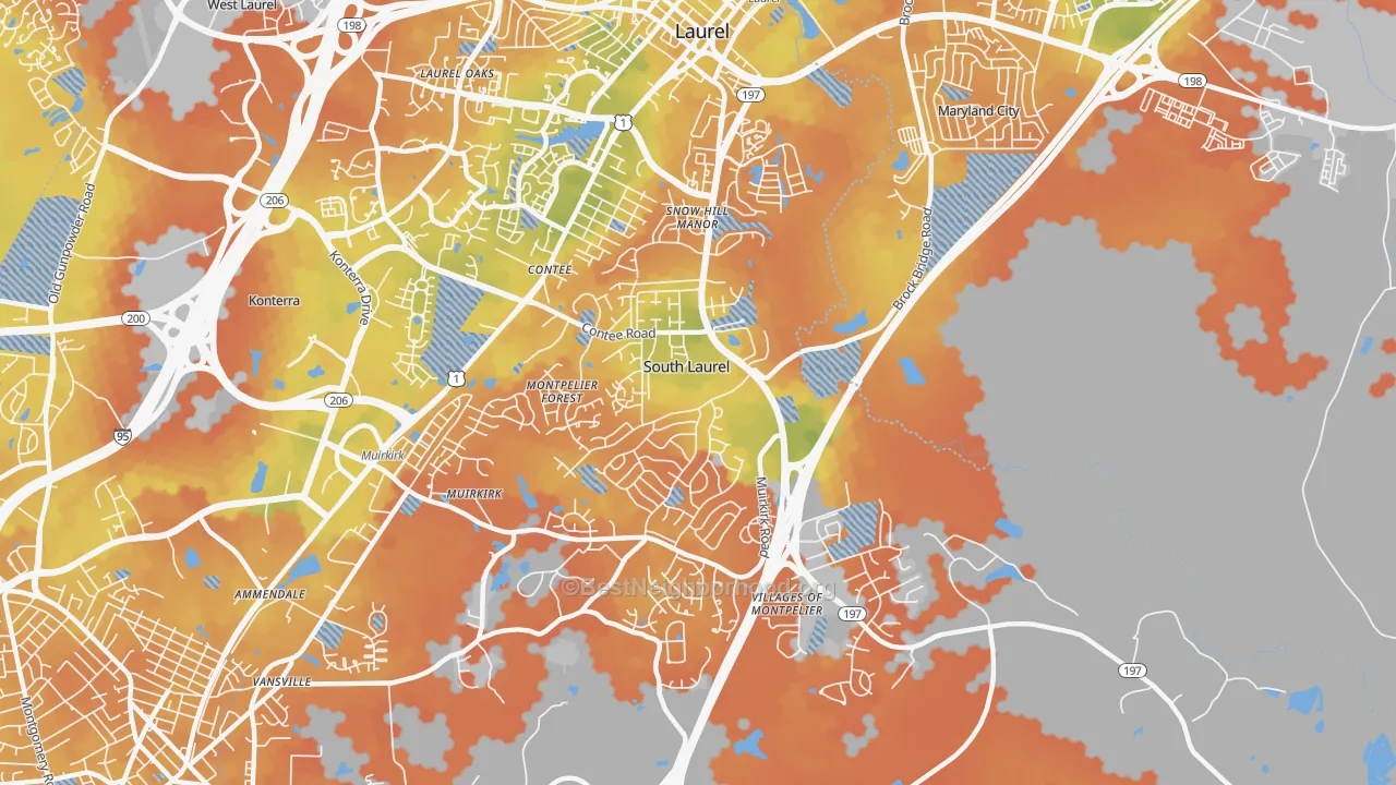 Bike Grade map of South Laurel, MD