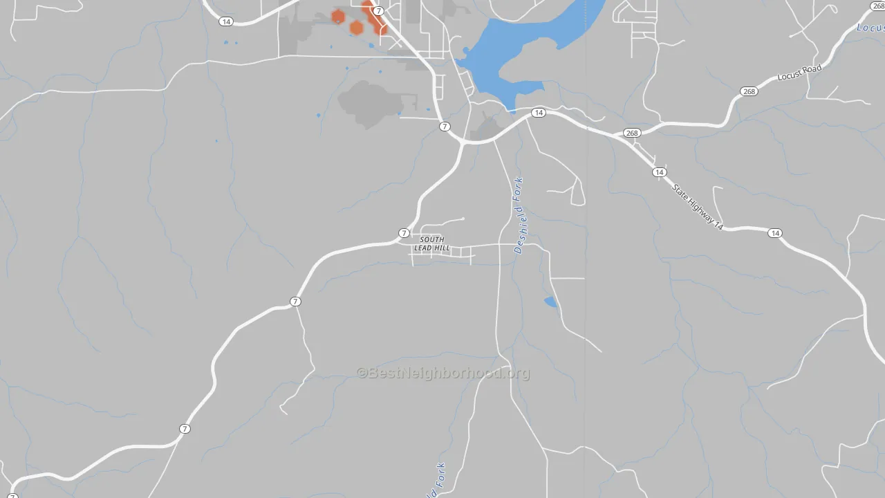 Bike Grade map of South Lead Hill, AR