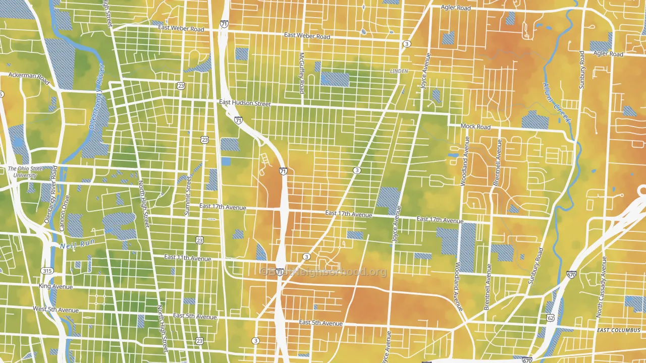 Bike Grade map of South Linden, Columbus, OH