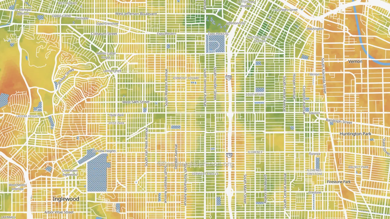 Bike Grade map of South Los Angeles, Los Angeles, CA