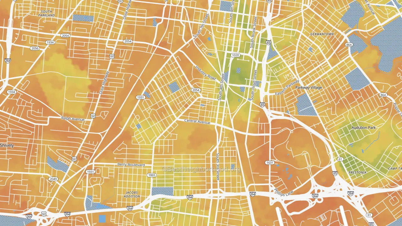 Bike Grade map of South Louisville, Louisville, KY