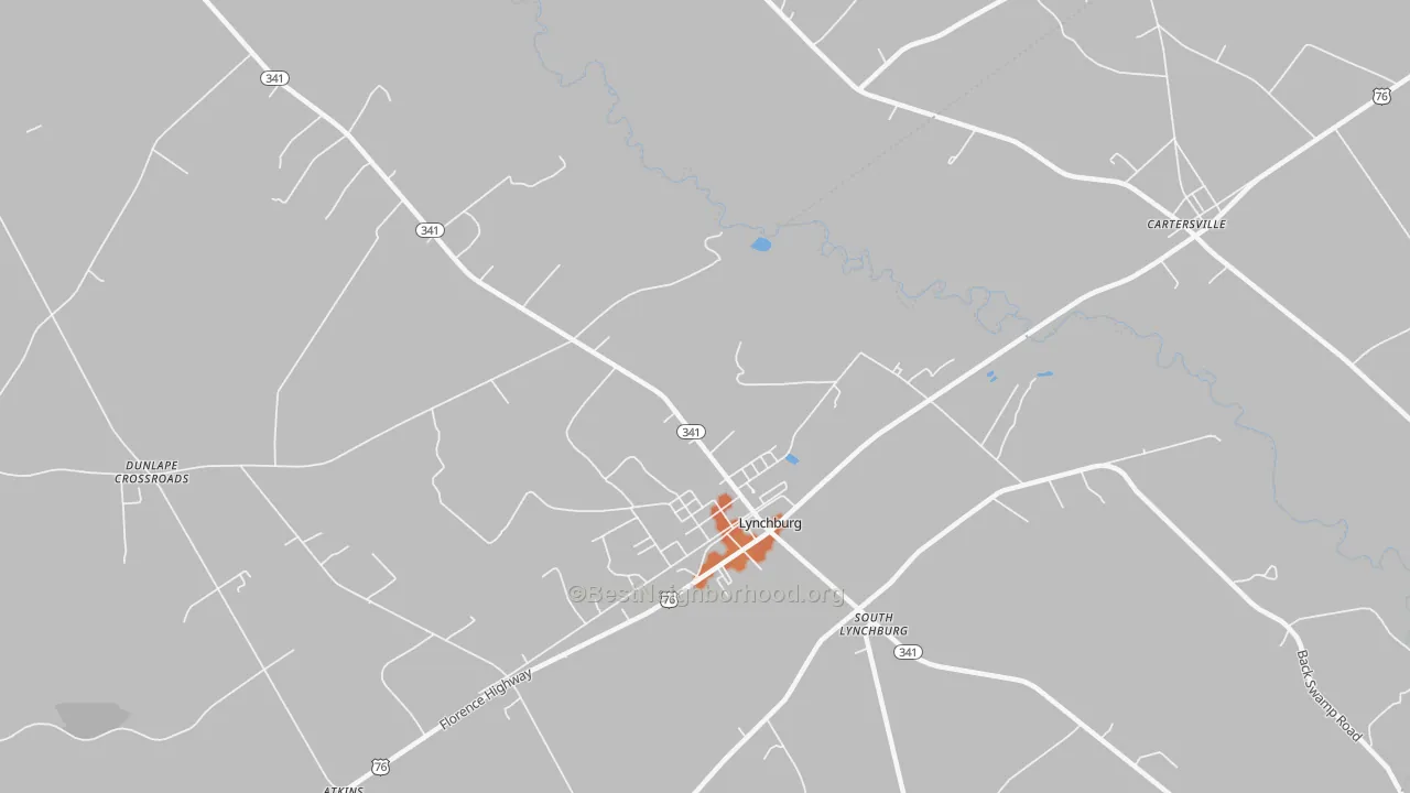 Bike Grade map of South Lynchburg, SC