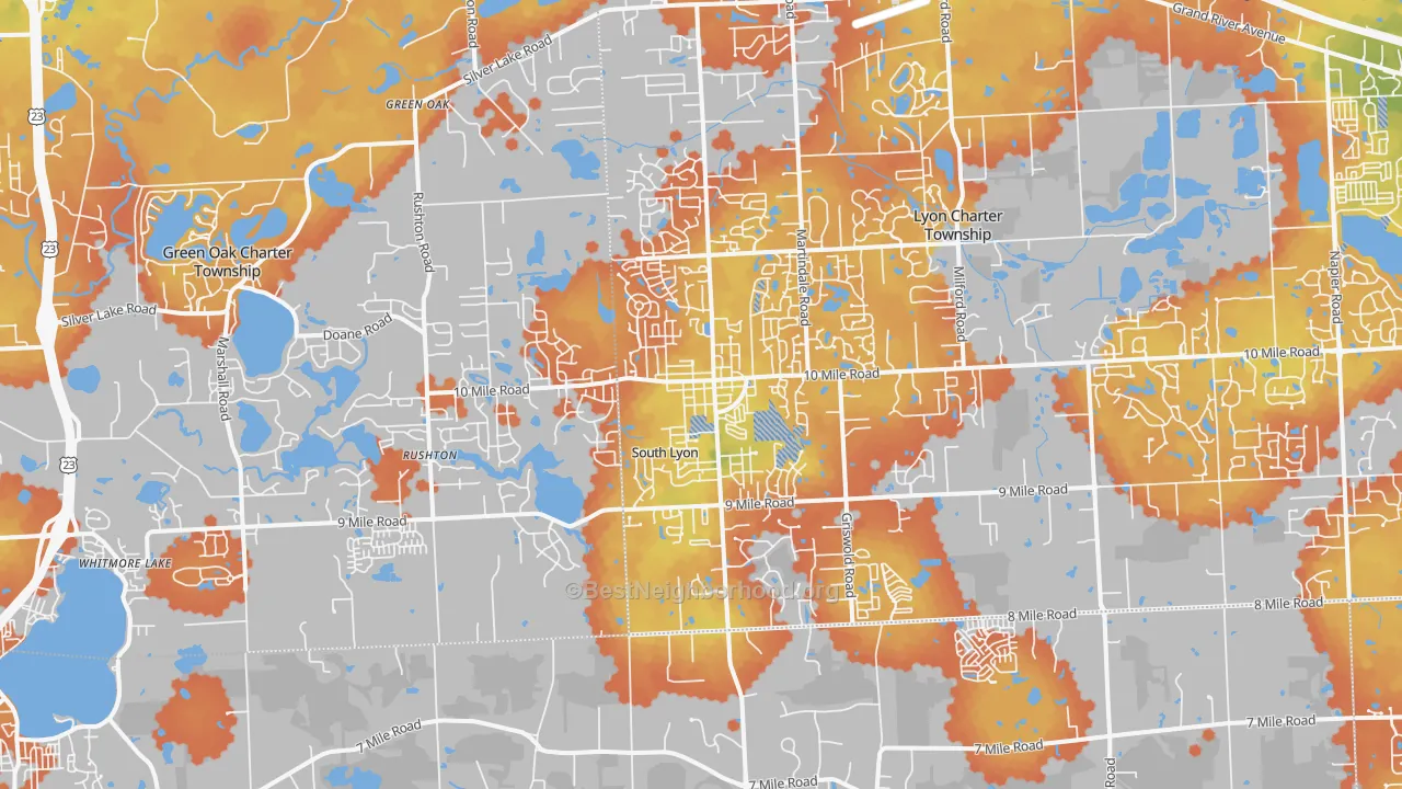 Bike Grade map of South Lyon, MI