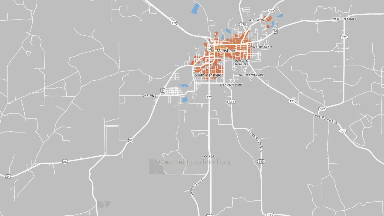 Bike Grade map of South Mansfield, LA