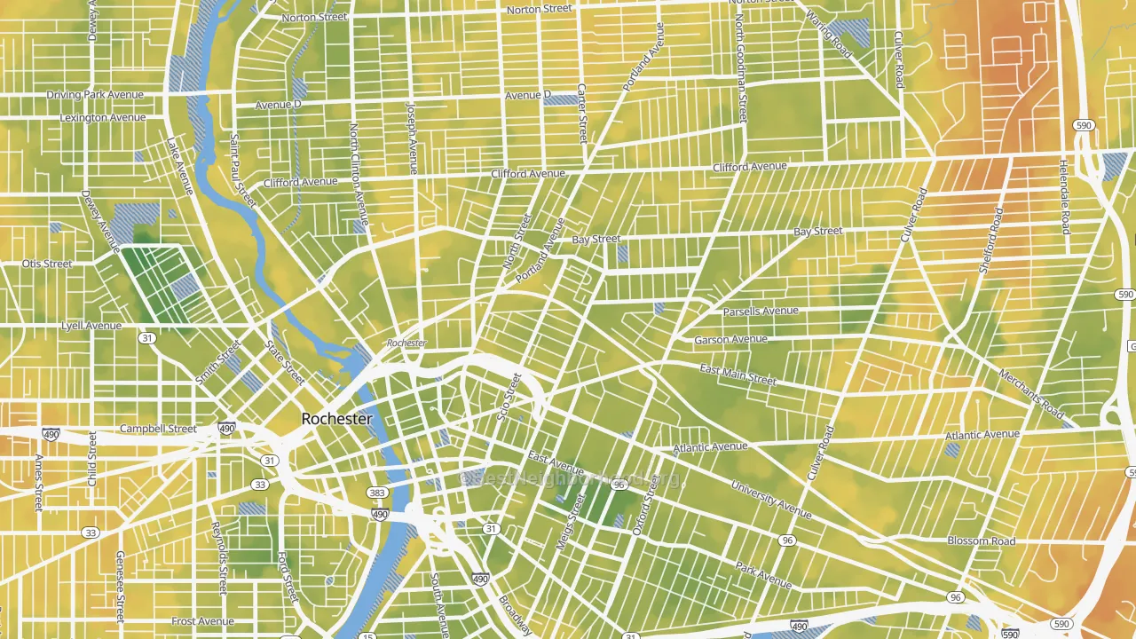 Bike Grade map of South Marketview Heights, Rochester, NY