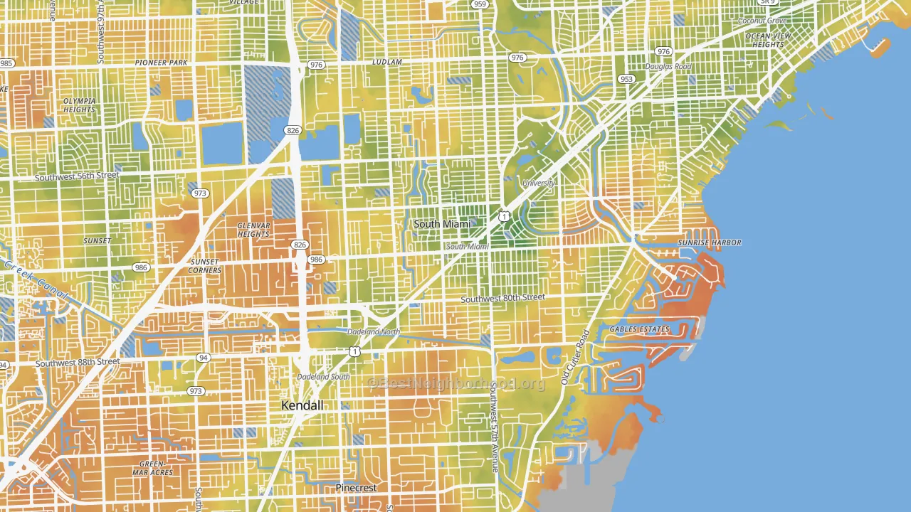 Bike Grade map of South Miami, FL